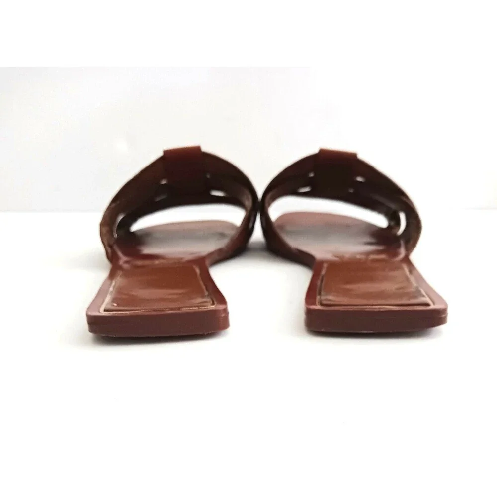 ZARA Brown Braided Leather Flat Slide Sandals EU 38 US 7-7.5 - Picture 4 of 10
